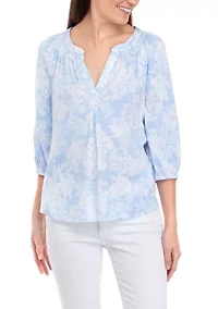 Petite 3/4 Sleeve Printed Peasant Top