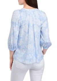 Petite 3/4 Sleeve Printed Peasant Top