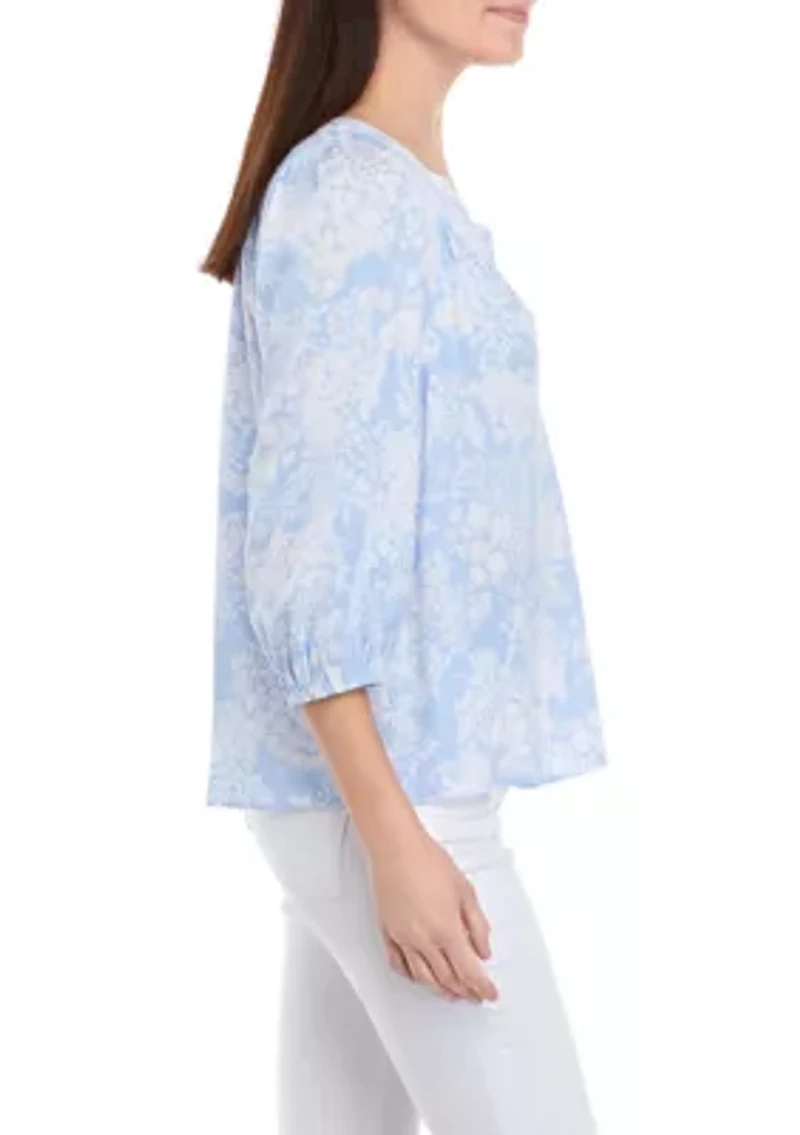 Petite 3/4 Sleeve Printed Peasant Top