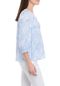 Petite 3/4 Sleeve Printed Peasant Top