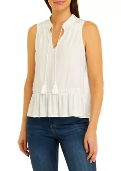 Petite Sleeveless Crochet Peasant Top