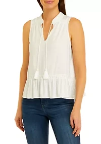 Petite Sleeveless Crochet Peasant Top