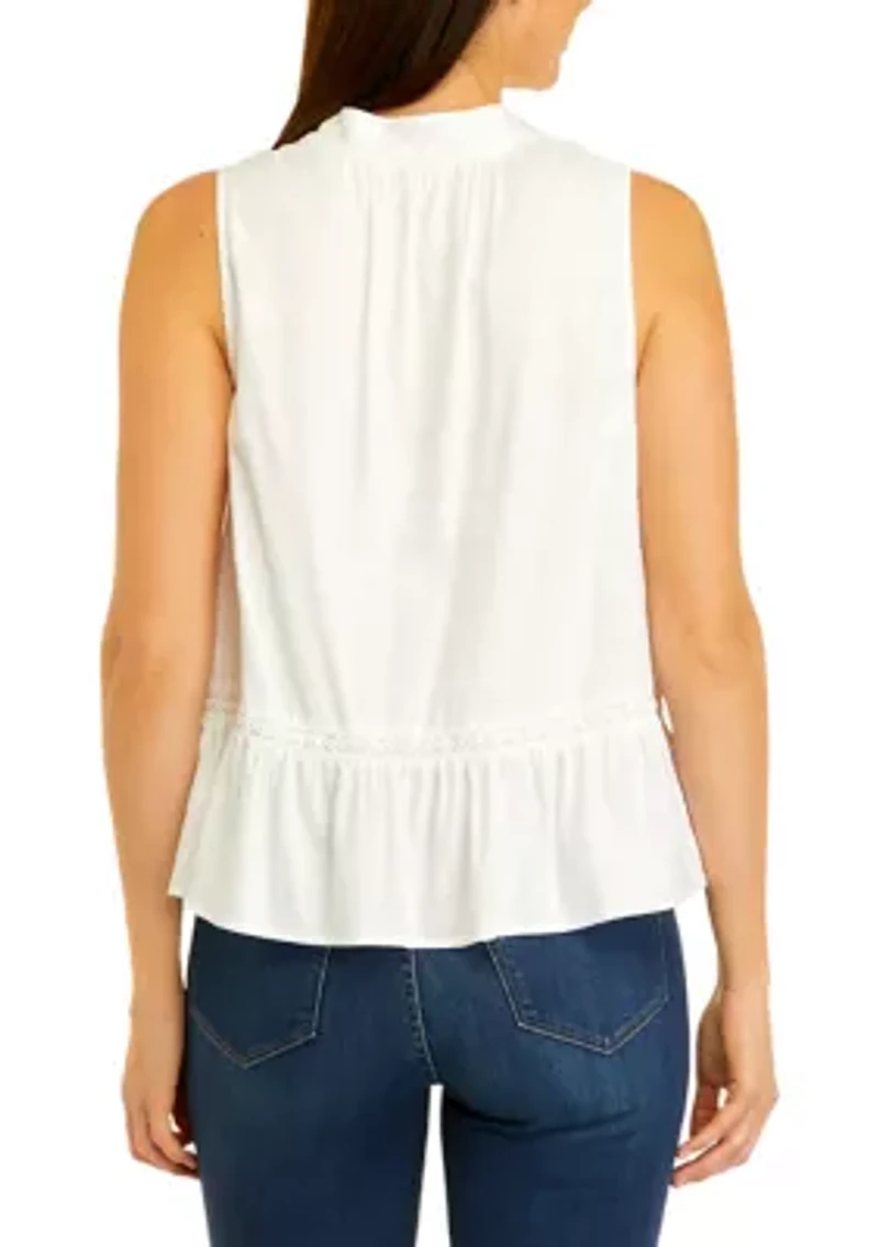 Petite Sleeveless Crochet Peasant Top