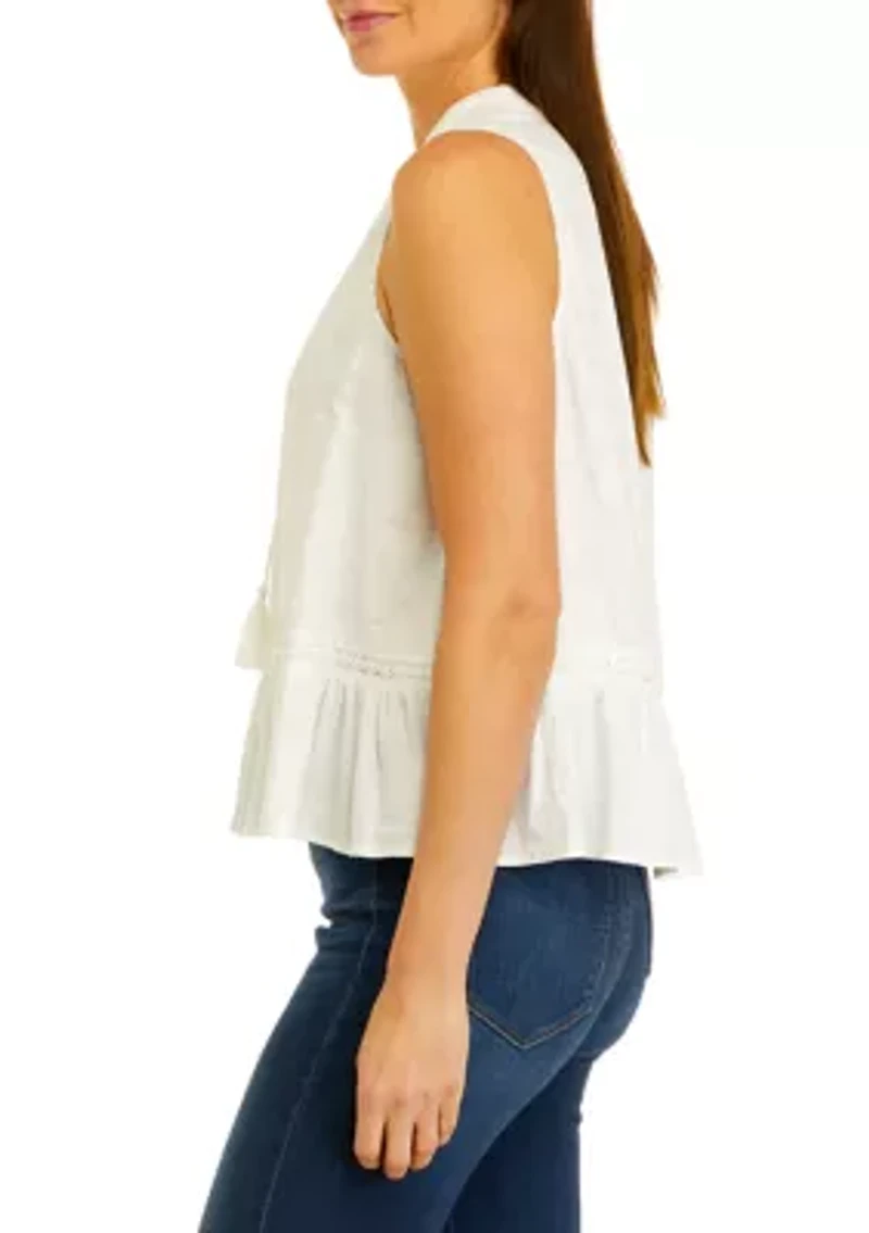 Petite Sleeveless Crochet Peasant Top