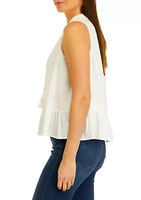 Petite Sleeveless Crochet Peasant Top