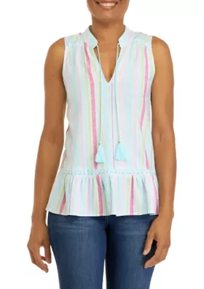 Petite Sleeveless Crochet Peasant Top