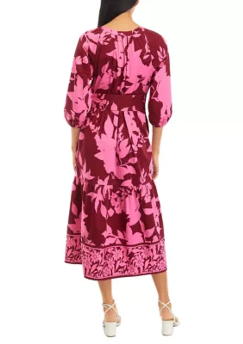 Petite 3/4 Sleeve Printed Peasant Dress