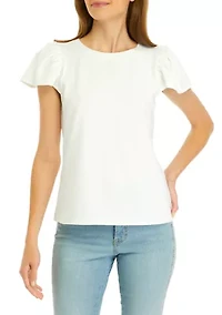 Petite Flutter Sleeve Ribbed T-Shirt