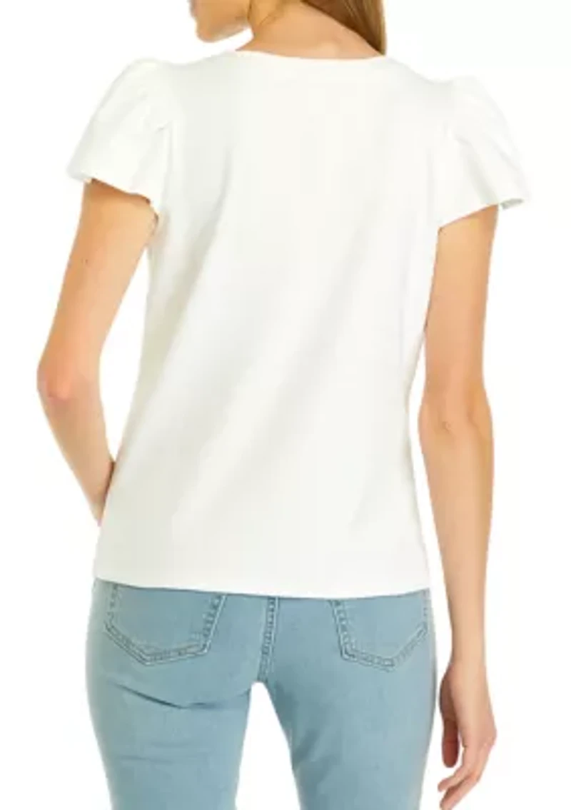 Petite Flutter Sleeve Ribbed T-Shirt