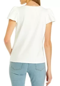 Petite Flutter Sleeve Ribbed T-Shirt