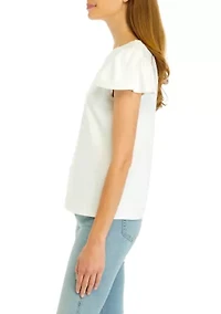 Petite Flutter Sleeve Ribbed T-Shirt