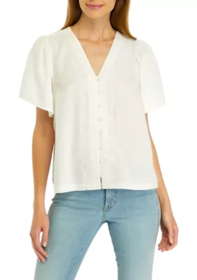 Petite Flutter Sleeve Embroidered Top