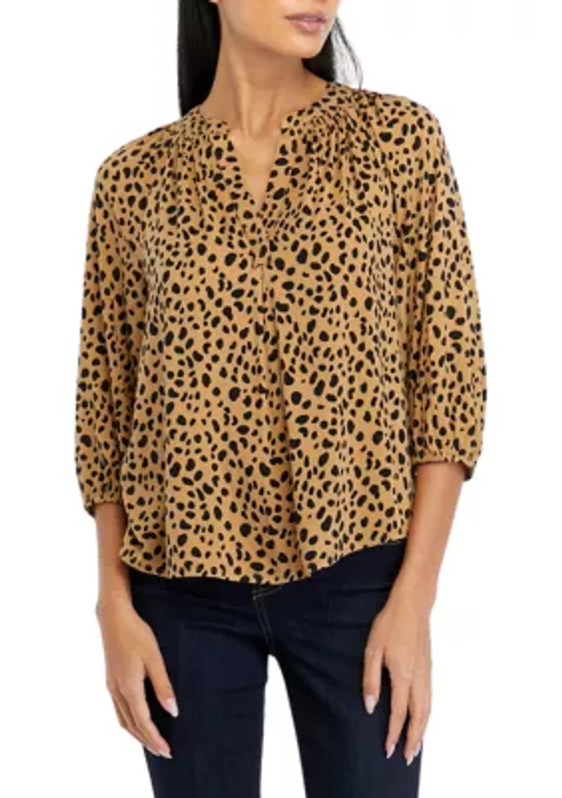 Petite Printed Peasant Blouse