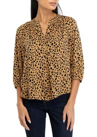 Petite Printed Peasant Blouse