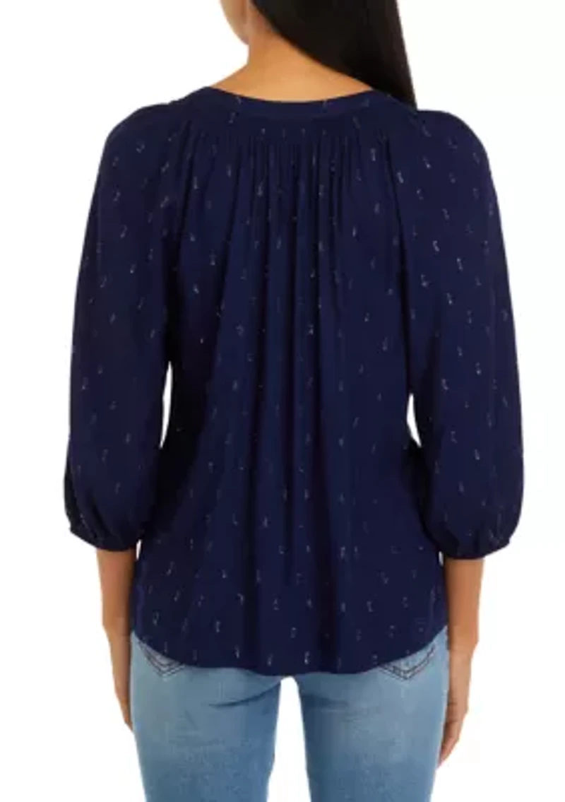 Petite Printed Peasant Top