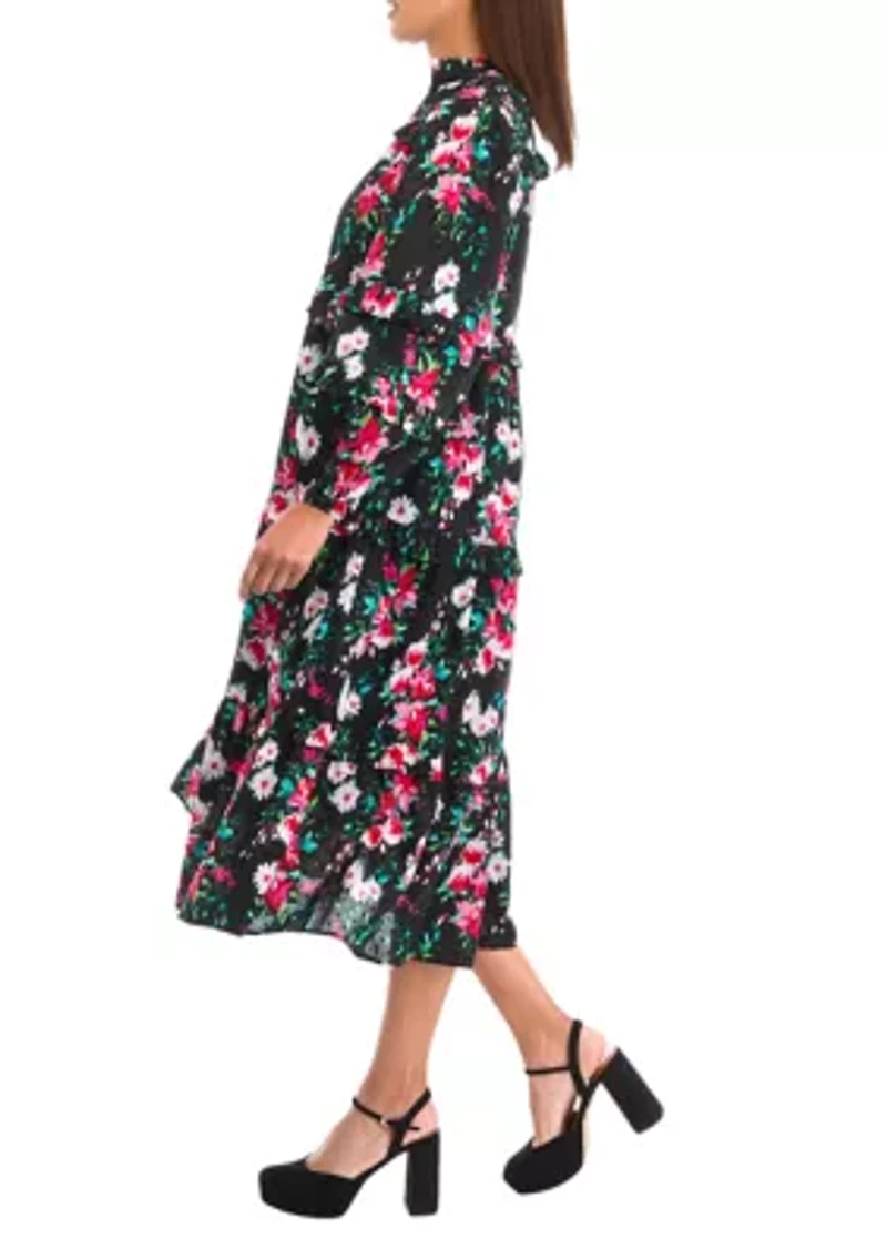 Petite Long Sleeve Floral Midi Dress