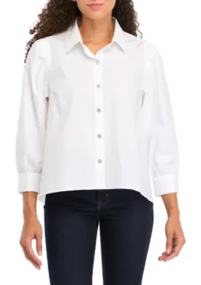 Petite 3/4 Sleeve Button Down Shirt