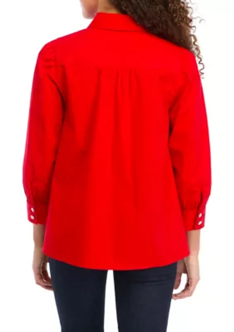 Petite 3/4 Sleeve Button Down Shirt