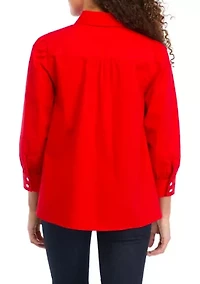Petite 3/4 Sleeve Button Down Shirt