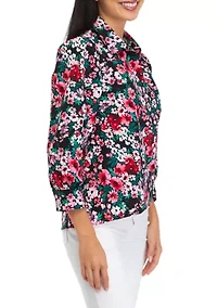 Petite Blouson Sleeve Floral Button Down Shirt