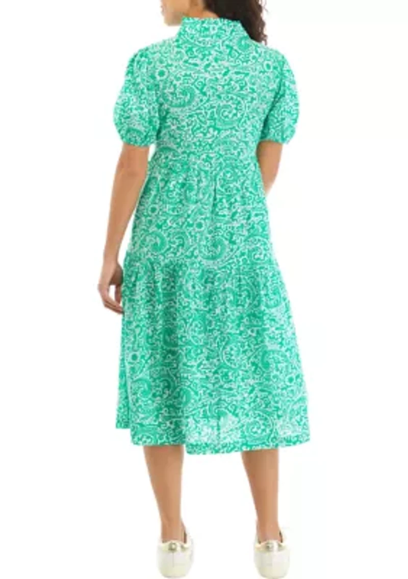 Petite Puff Sleeve Printed Midi Dress