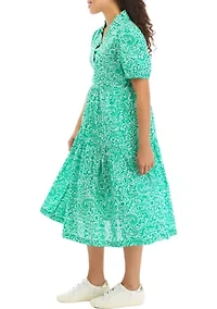 Petite Puff Sleeve Printed Midi Dress