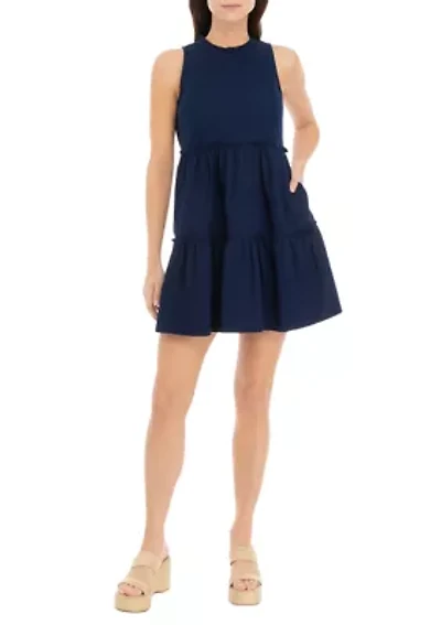 Petite Sleeveless Ruffle Neck Dress