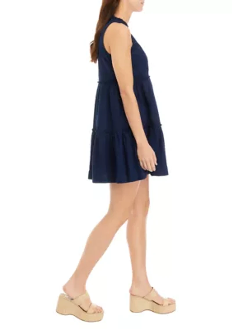 Petite Sleeveless Ruffle Neck Dress