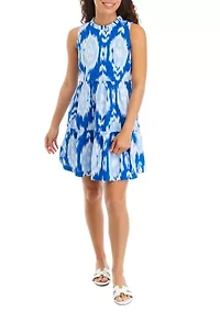 Petite Sleeveless Ruffle Neck Printed Dress