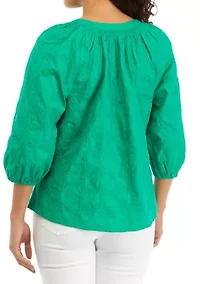 Petite 3/4 Sleeve Embroidered Peasant Top