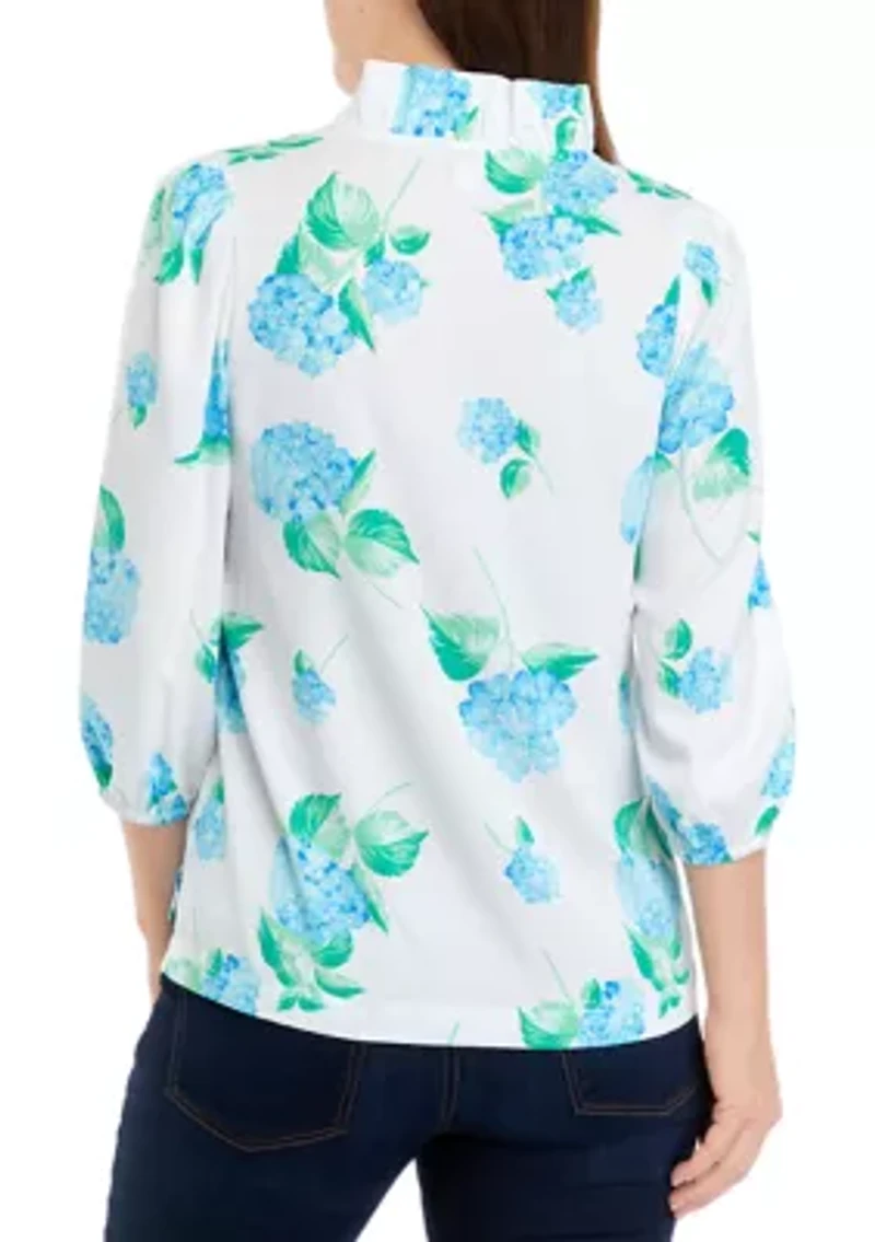 Petite Ruffle Neck Printed Top