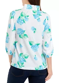 Petite Ruffle Neck Printed Top
