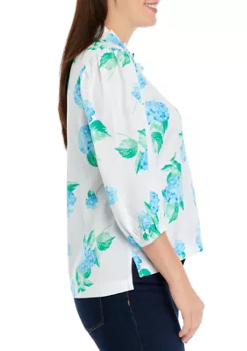 Petite Ruffle Neck Printed Top