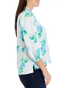 Petite Ruffle Neck Printed Top