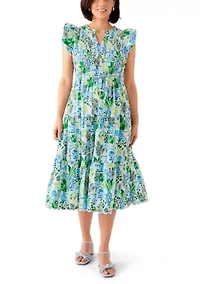 Petite Short Sleeve Smock Split Neck Dress