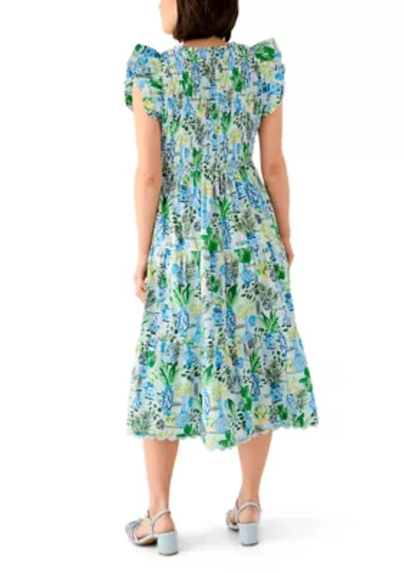 Petite Short Sleeve Smock Split Neck Dress