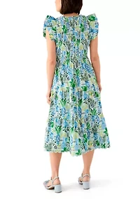 Petite Short Sleeve Smock Split Neck Dress