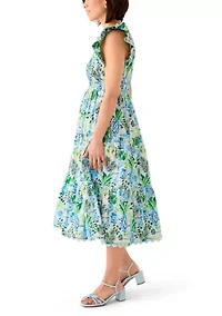 Petite Short Sleeve Smock Split Neck Dress