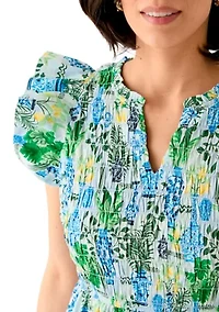 Petite Short Sleeve Smock Split Neck Dress