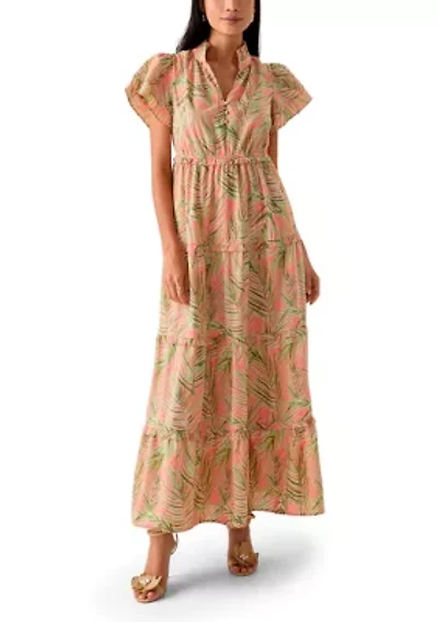 Petite Flutter Sleeve Printed Maxi Dress