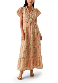 Petite Flutter Sleeve Printed Maxi Dress