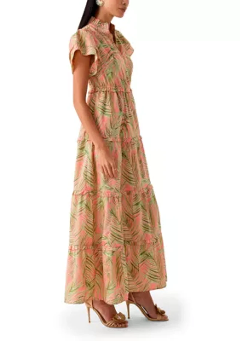 Petite Flutter Sleeve Printed Maxi Dress