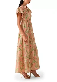 Petite Flutter Sleeve Printed Maxi Dress