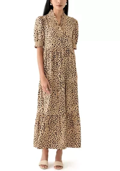 Petite Puff Sleeve Ruffle Neck Dress