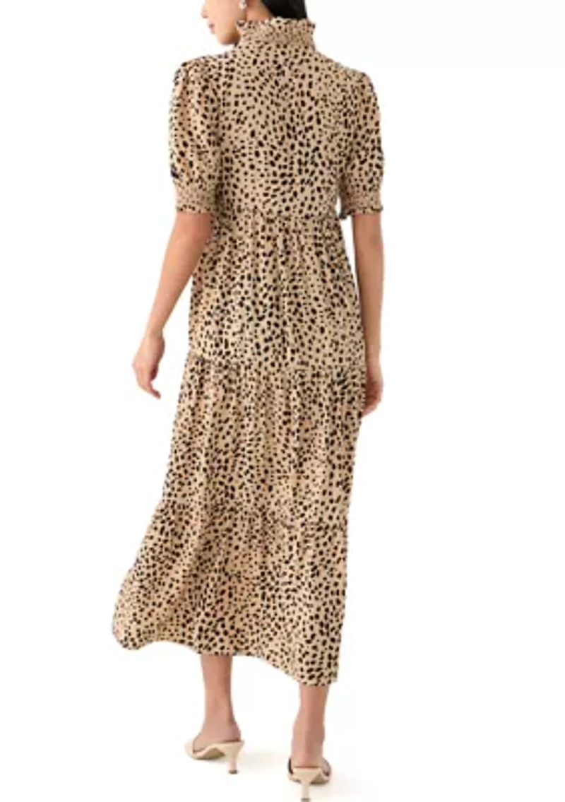 Petite Puff Sleeve Ruffle Neck Dress