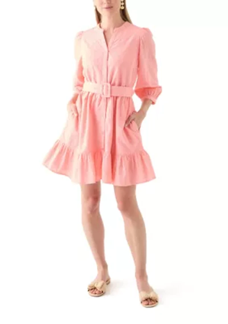Petite 3/4 Puff Belted Dress