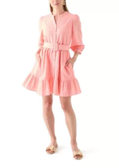 Petite 3/4 Puff Belted Dress