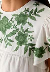 Petite Flutter Sleeve Embroidered Top