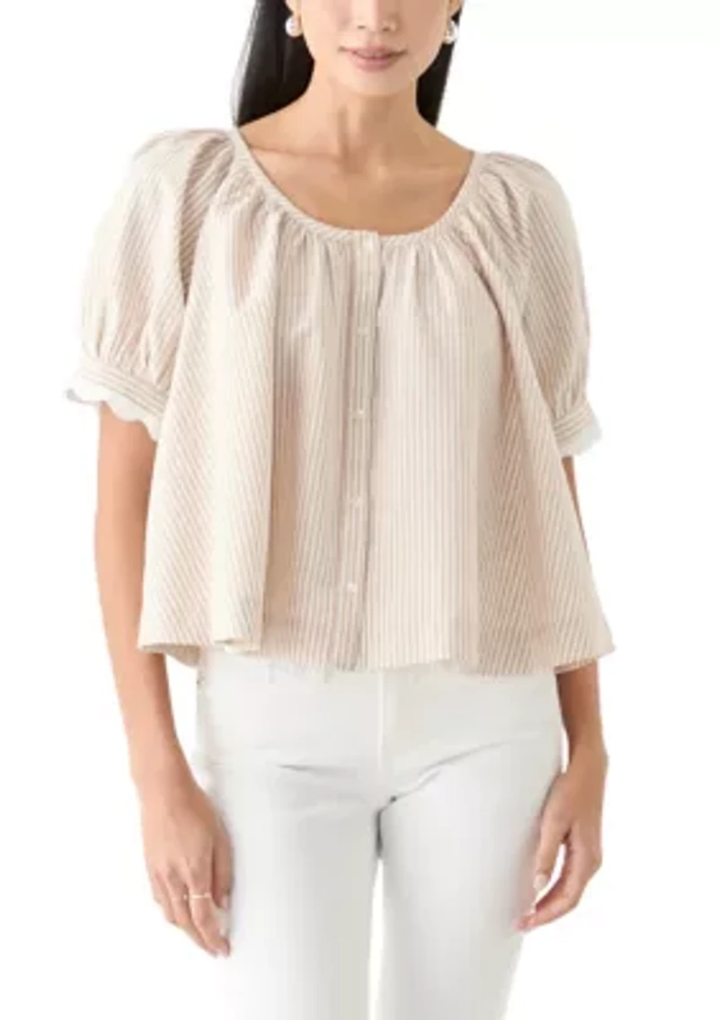 Petite Puff Sleeve Scalloped Top