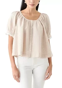 Petite Puff Sleeve Scalloped Top